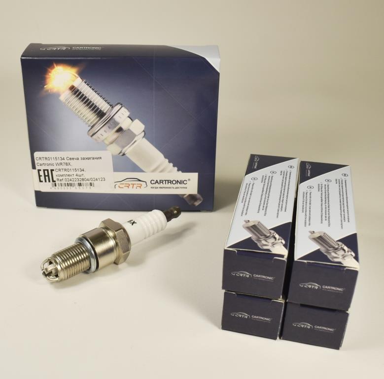 Свеча зажигания Cartronic WR78X, CRTR0115134, комплект 4шт, Ref.BPR6ES 4 electrode/ 0242232804/0241232812